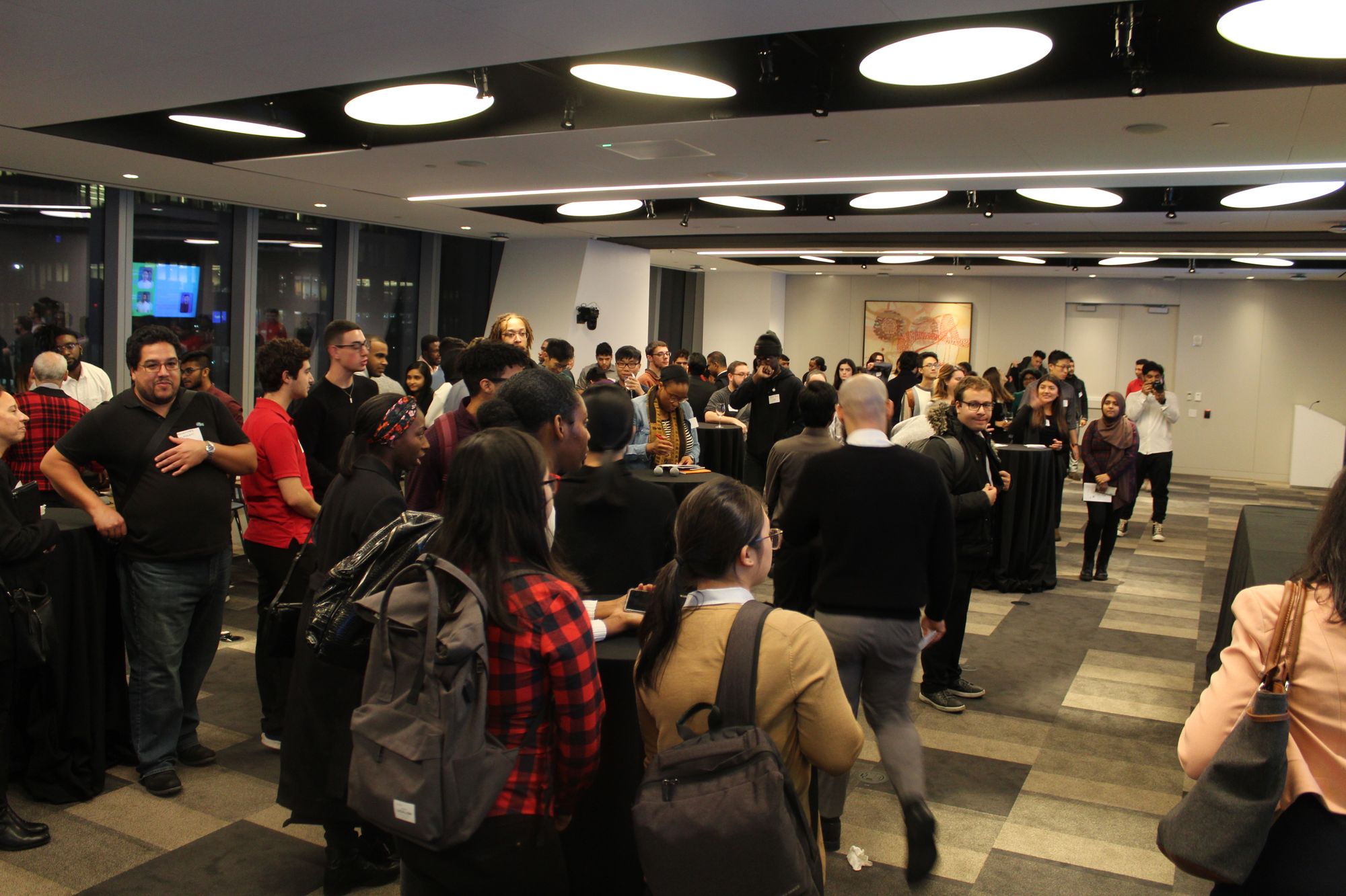 Students attending Demo Night at HBO's offices in Hudson Yards, NYC