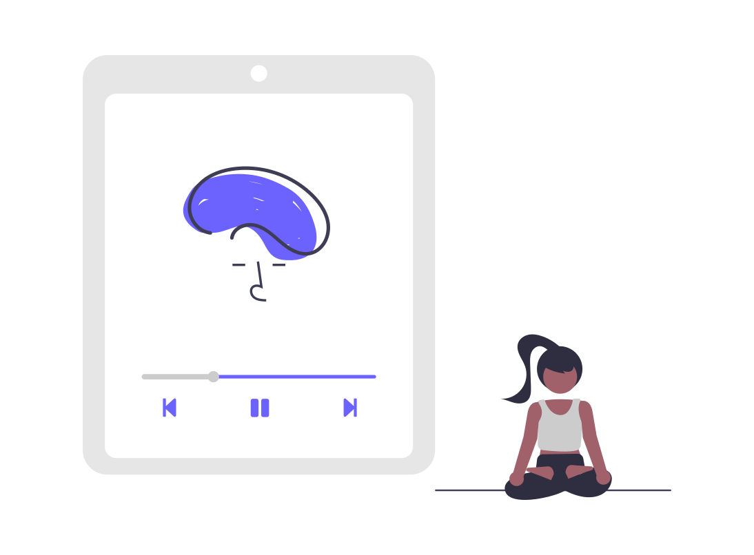 Illustration of a meditation app and person meditating